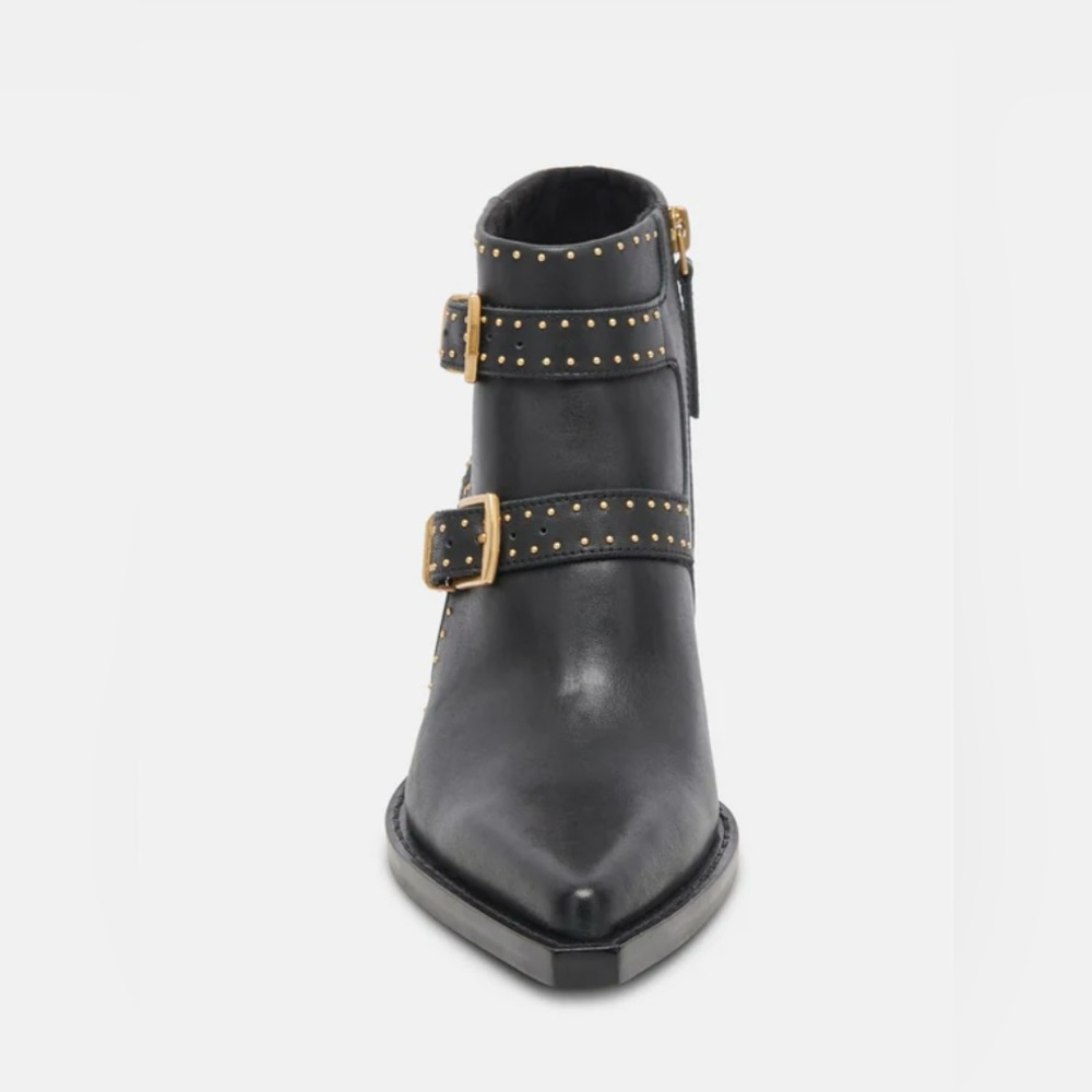 Dolce Vita Ronnie Black Leather Ankle Boots | Gold Studs | 6.5 | NIB 🌟Rare🌟 - Picture 9 of 16